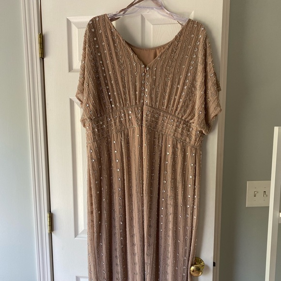 Mac Duggal Beige Beaded Cap Sleeve Dress - Great for Weddings and Formal Events - Picture 6 of 7